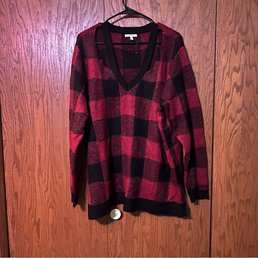 Red and Black V-Neck Sweater